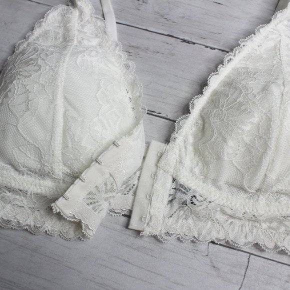 Rene Rofe Women's Off White Lace Bra Size L Padded Wire Free Front Hook - Picture 8 of 9